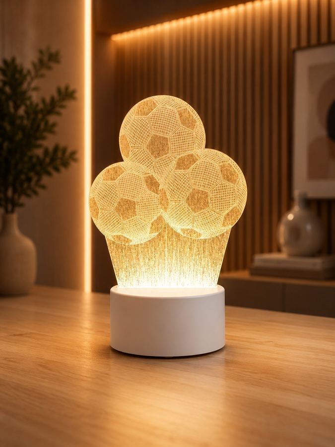 Luminária 3D Bola de Futebol | Abajur LED Hat-Trick Acrílico | Decoração Quarto Infantil Masculino |